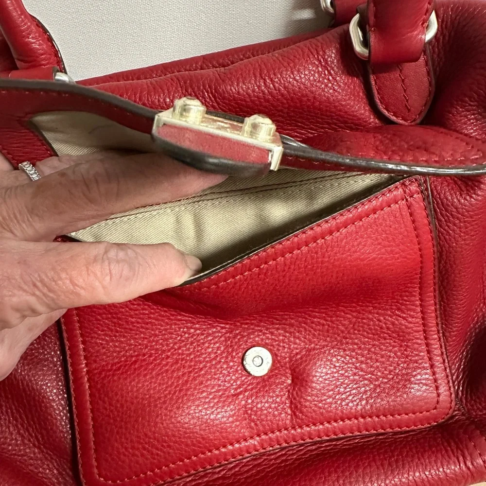 Ralph Lauren Red Leather Satchel Handbag - Women's Stylish Shoulder Bag - Picture 12 of 13